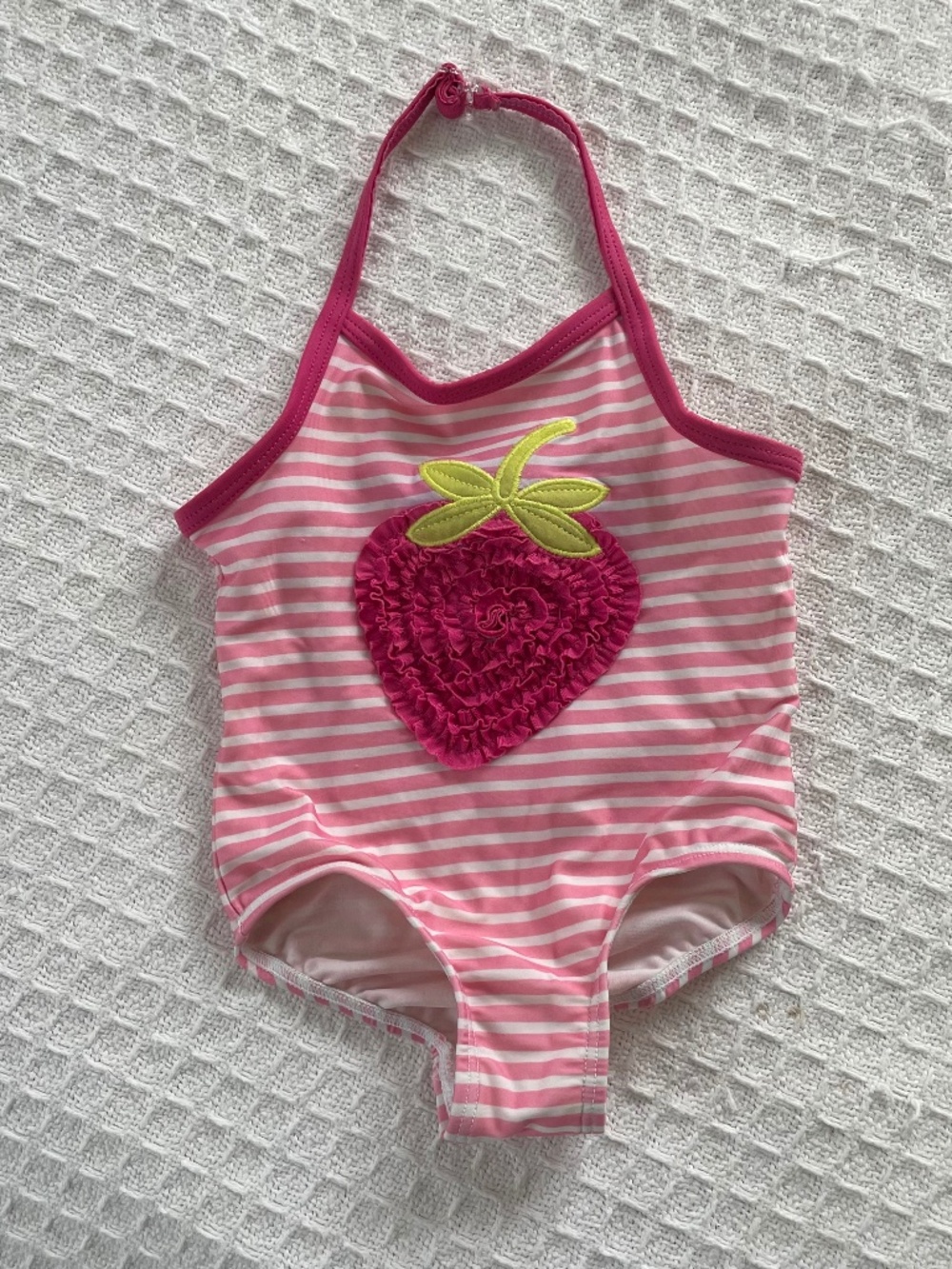 Koala Kids Pink striped Strawberry Swimsuit - Size 6-9m